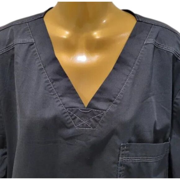 Dickies Plus Size 2XL Black Scrub Top V-Neck Bungee Pocket Utility Logo - Picture 6 of 12